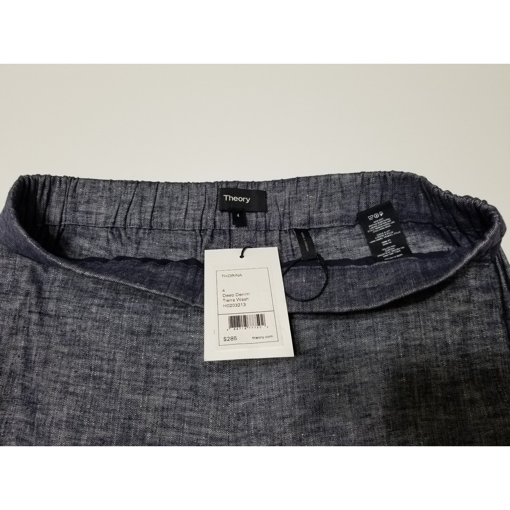 Theory Thorina Tierra Wash Linen Cropped Pants Deep Denim NWT Size 4 $285 - Picture 14 of 16